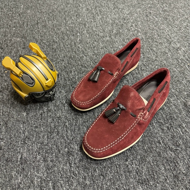 未使用 ZEGNA /杰尼亚/39码/酒红色流苏乐福鞋/公价4200