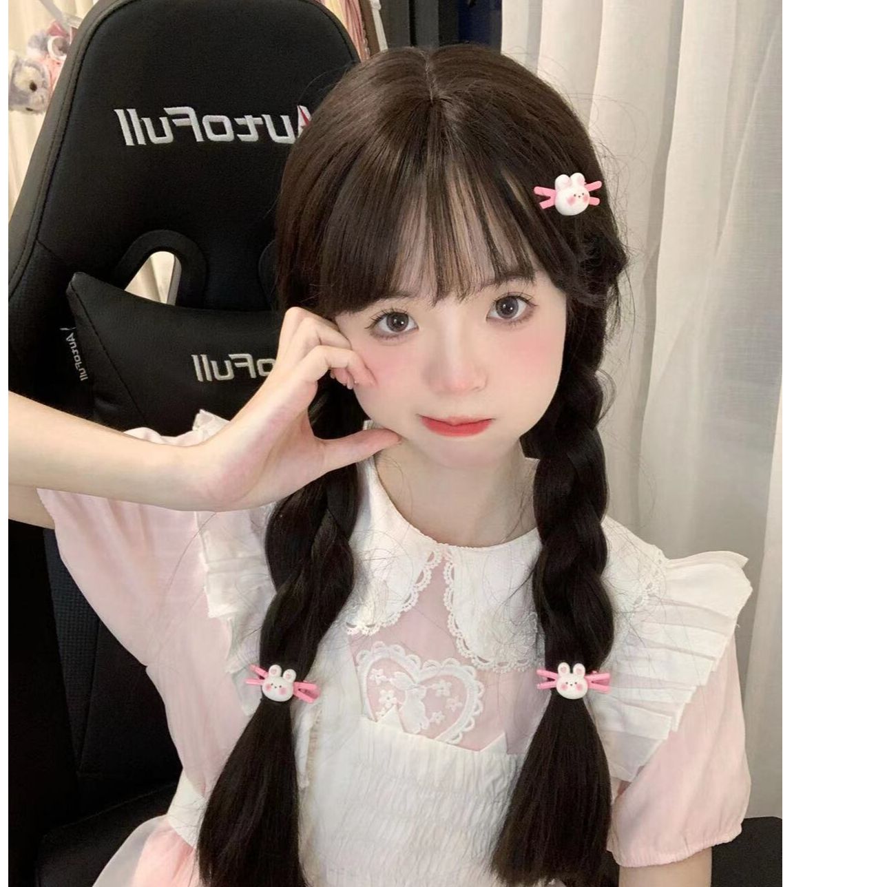 A甜妹少女心刘海夹可爱粉色鸭嘴夹卡通兔兔交叉发夹