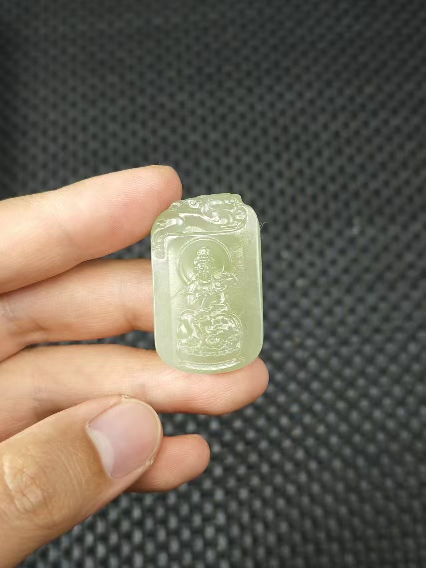 天然和田玉老料精雕文殊吊牌油润细糯10.29清货1微瑕