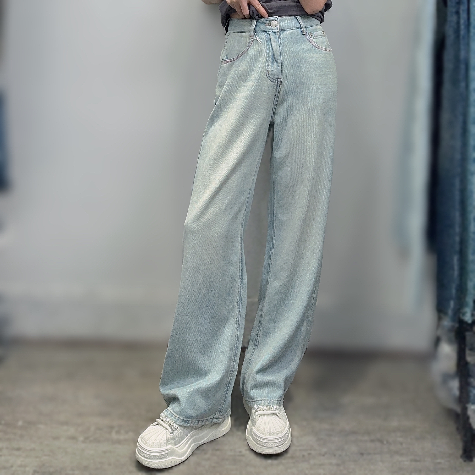 24年夏季新款无弹超垂超薄梨形苹果型不显肚子高腰窄阔腿2021