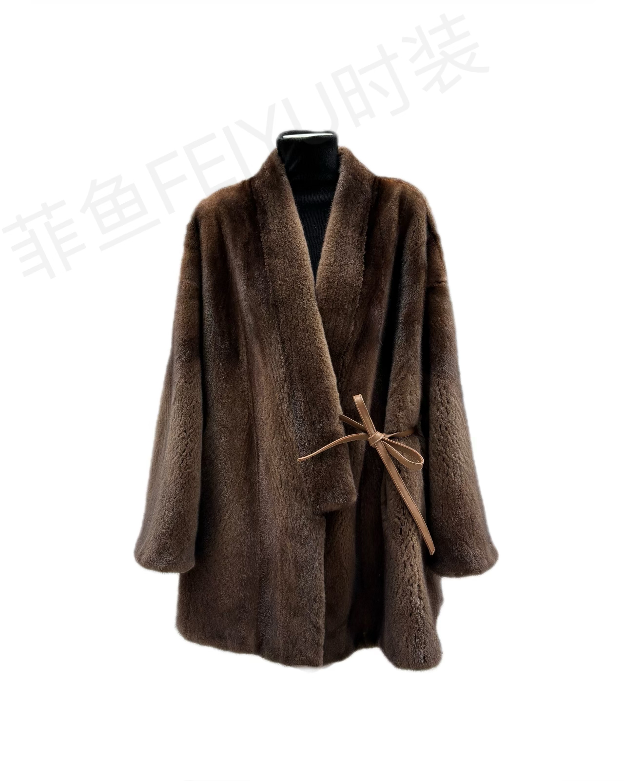 天鹅绒和风款貂皮大衣皮草整貂慵懒百搭中长款系带款皮草外套冬女