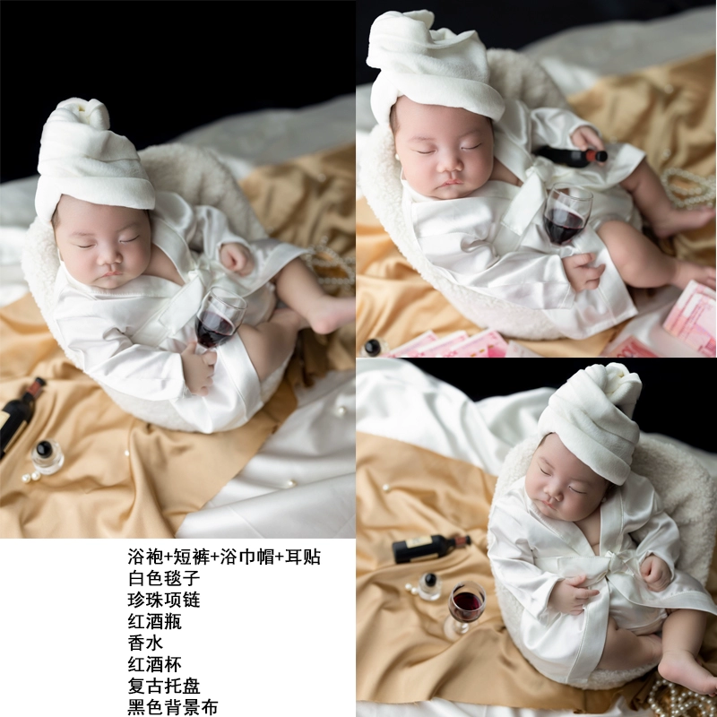 新生儿摄影浴袍满月拍照道具衣服月子照在家拍婴儿宝宝拍摄服装