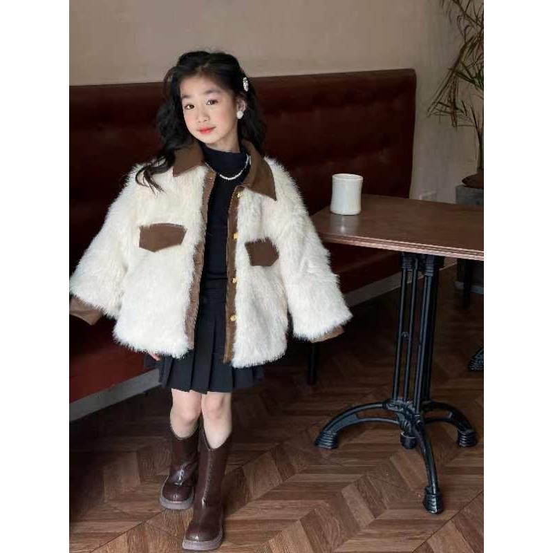 057女童秋冬装冬款中大童毛毛衣女孩冬季洋气皮毛一体保暖外套