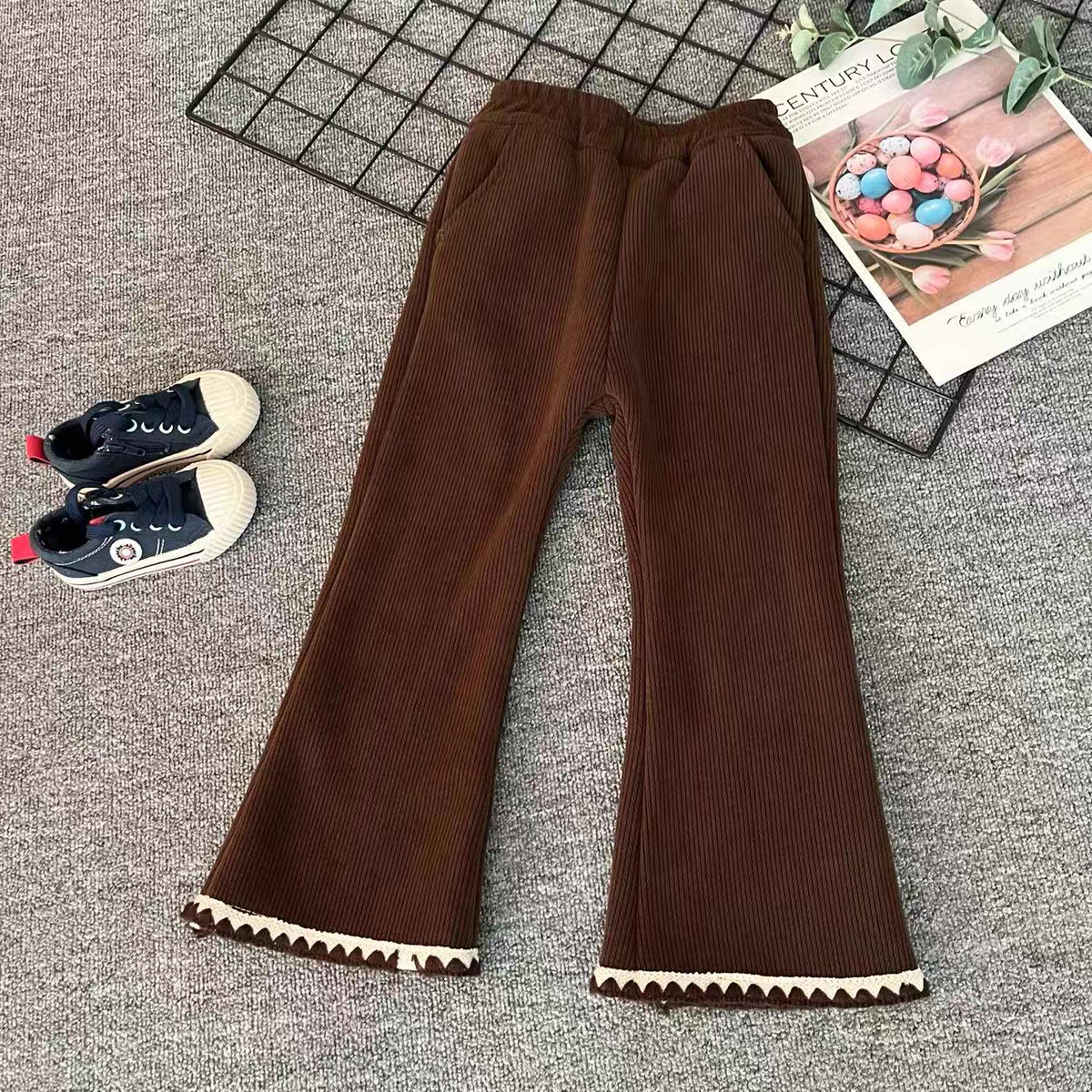 1156灯芯绒冬季加厚洋气修身时尚中大童一体绒保暖裤子