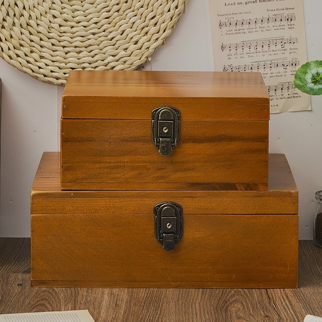 箱子收纳木头复古精致小木盒简易存钱罐带锁的小型木箱子储物箱