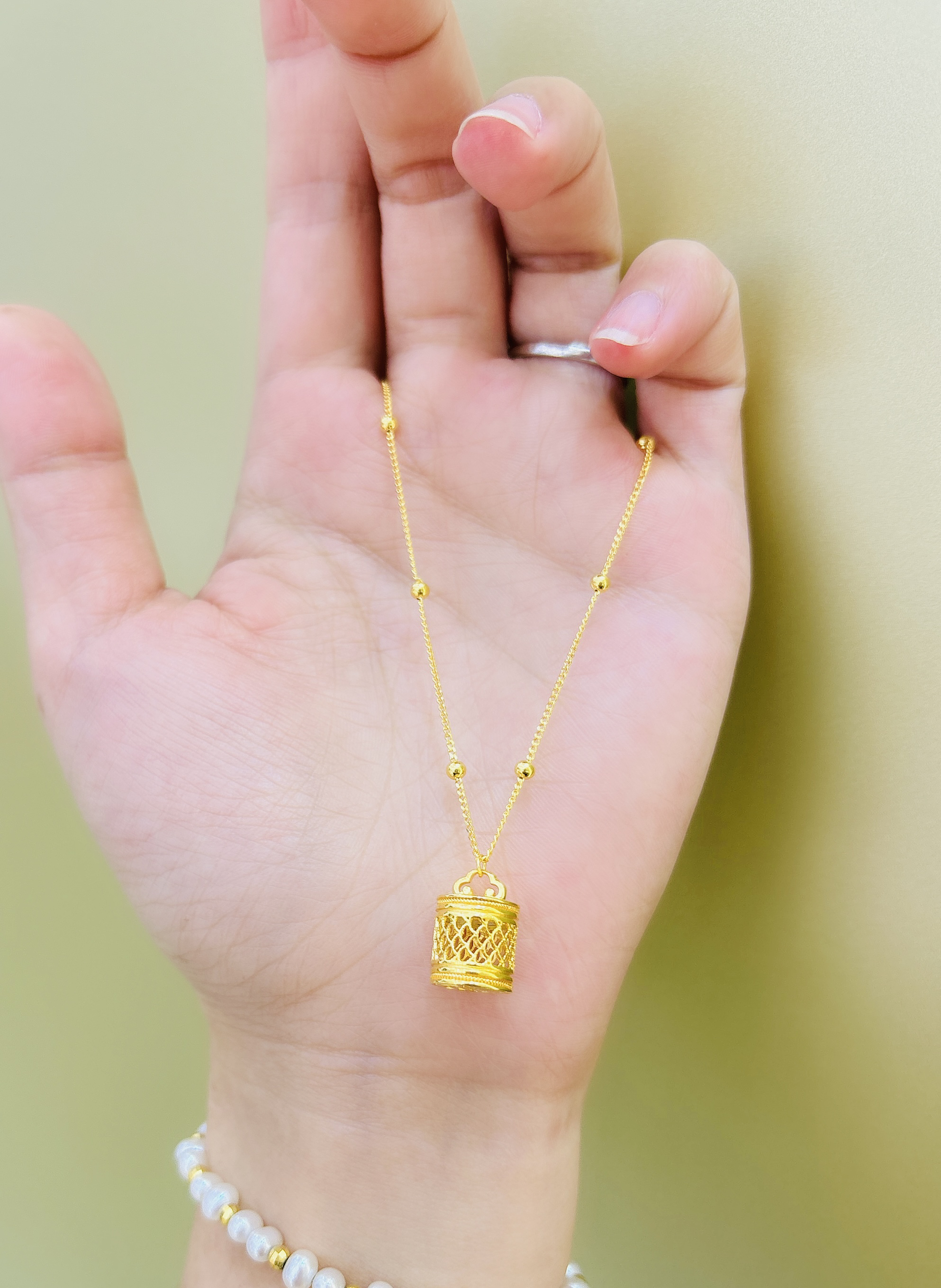 坠链均足银 足银女士福字印章套链