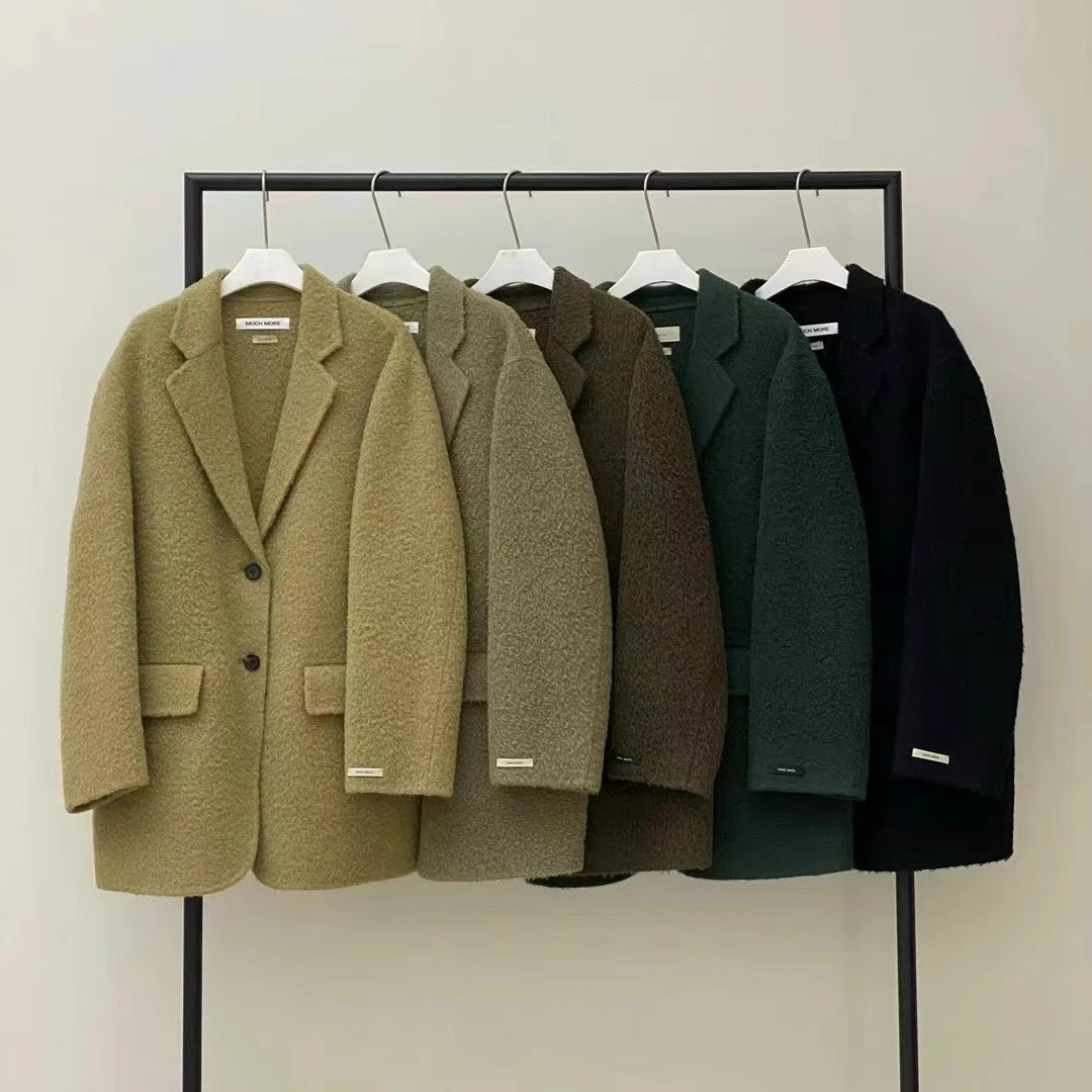 韩国东大门新款much手工双面西服领羊毛绒呢子大衣外套西装