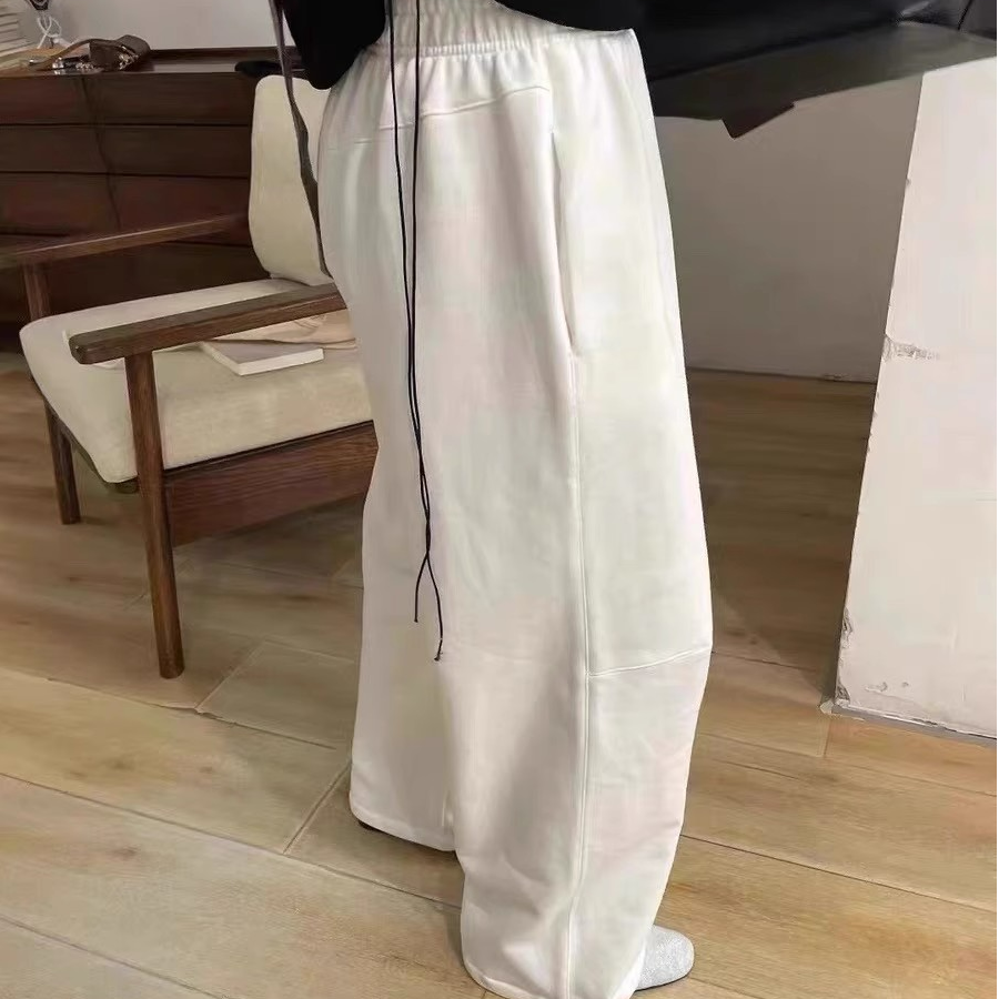 现货！韩国东大门代购mute白色松紧腰百搭宽松直筒休闲裤阔腿裤