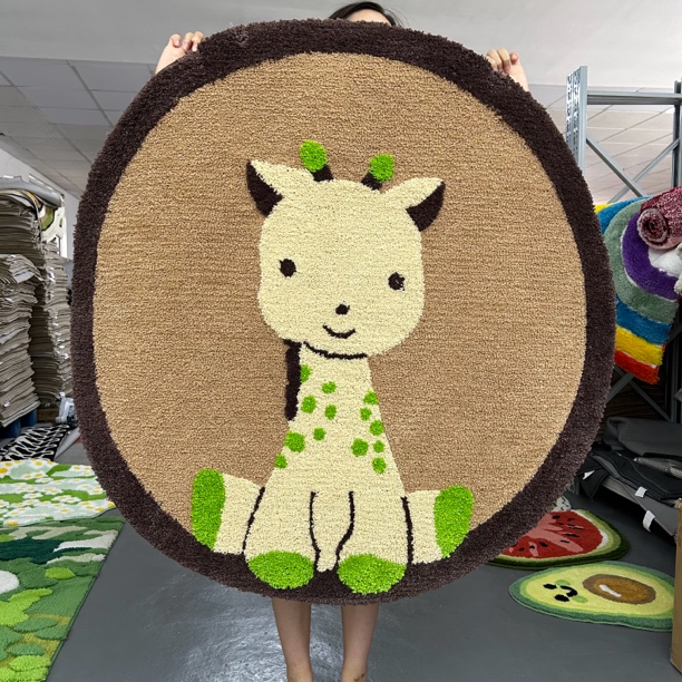 长颈鹿加厚卡通圆形地垫植绒家用儿童房