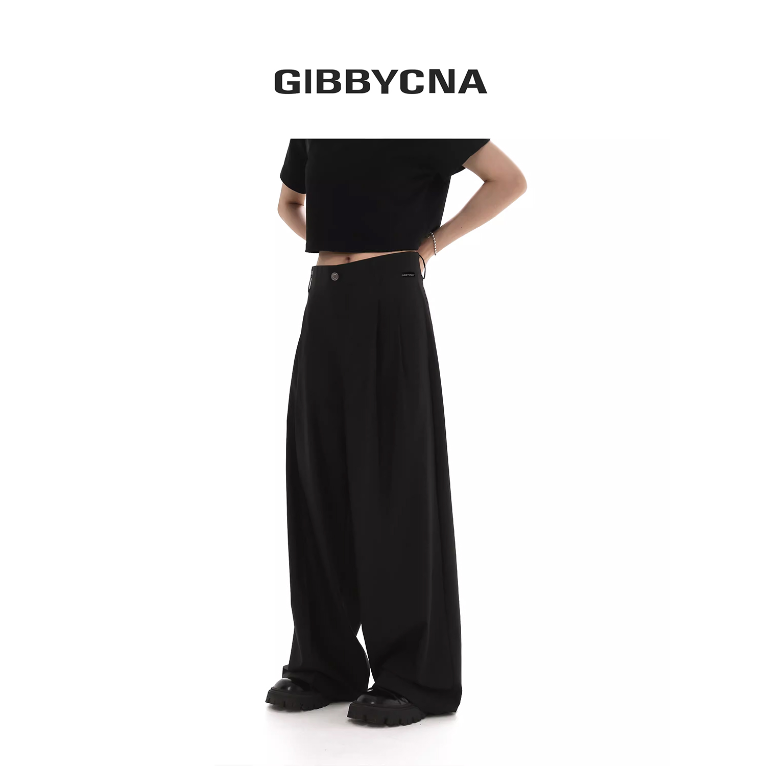 GIBBYCNA主线#黑色直筒西裤男女潮牌夏季宽松垂感休闲阔腿裤长裤