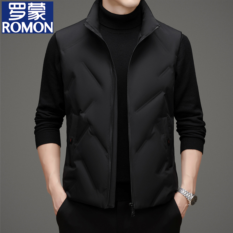 【鸭绒】罗蒙秋冬季新款羽绒休闲马甲男士时尚潮流保暖高档坎肩