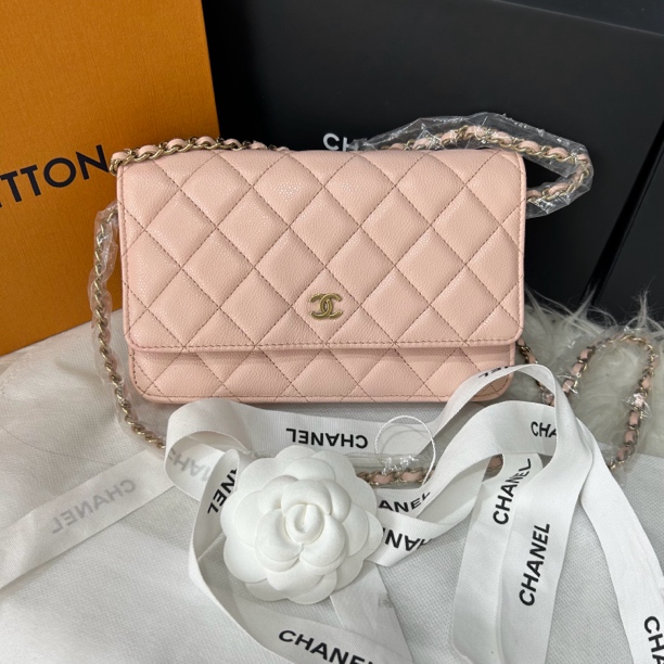 99新 Chanel/香奈儿 23K樱花粉荔枝牛发财包（23年带票）