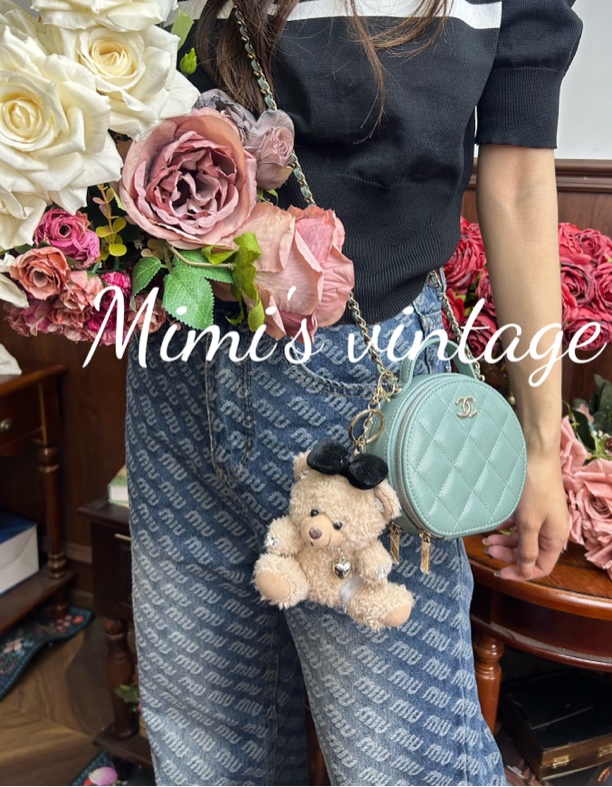 99新 Chanel/香奈儿 臻选湖绿色金扣荔枝牛手提包52F20030