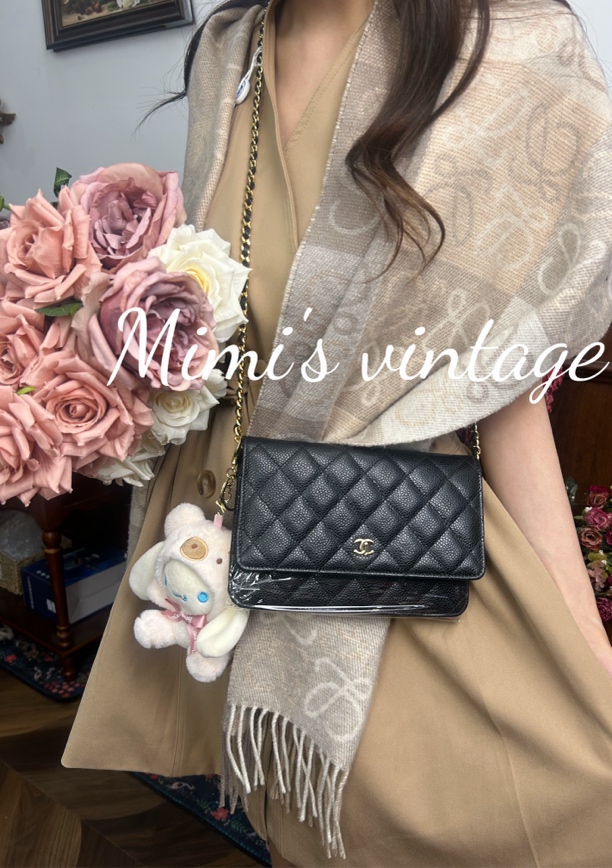 99新 Chanel/香奈儿 黑金荔枝牛发财包woc（芯片款）菱格