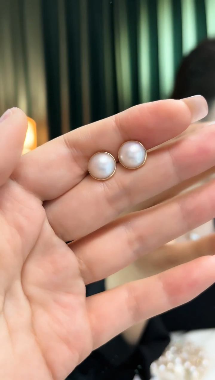 【闪购商品】海水珍珠耳饰18K金镶嵌10-11海水马背耳钉