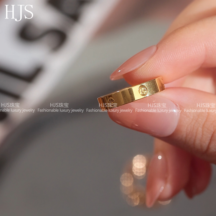 18K金简约经典光面卡家戒指ins指环情侣轻奢