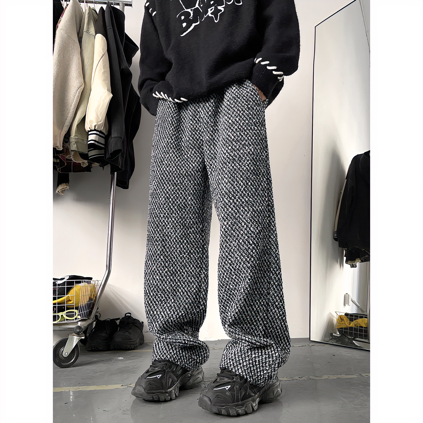 JEEP吉普休闲裤男秋冬季加绒重磅美式潮牌时尚感直筒阔腿裤子高街