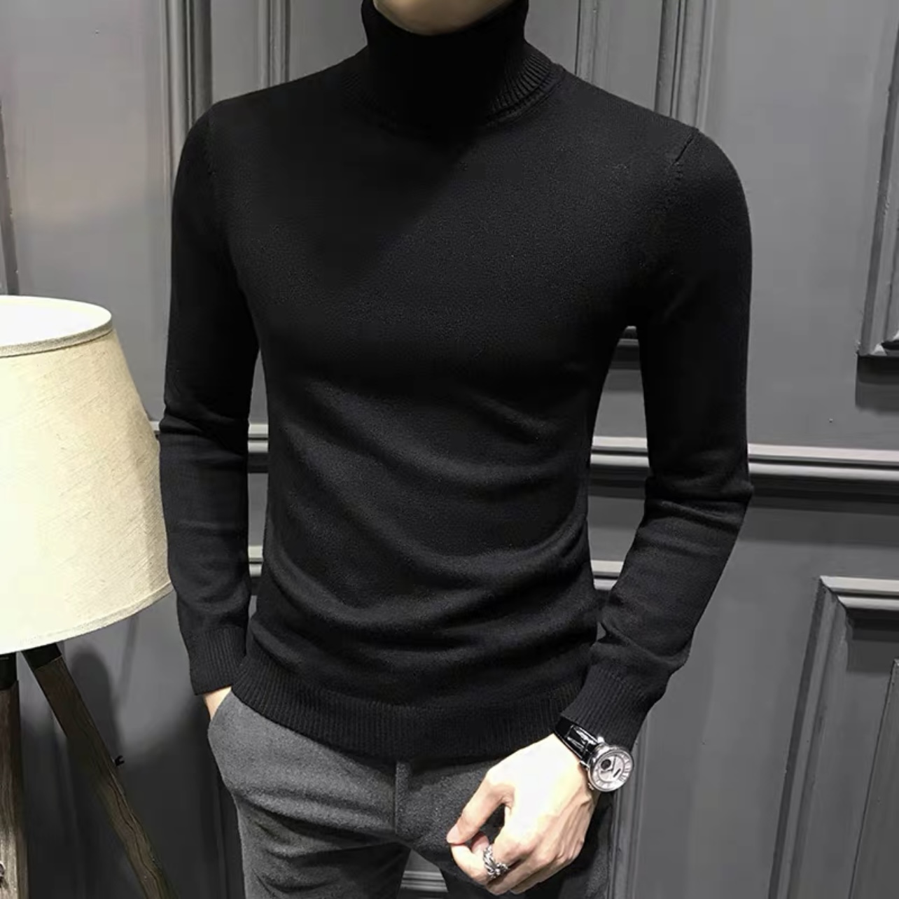 冬季新款高领毛衣男长袖韩版秋冬纯色针织打底毛衫休闲修身上衣潮