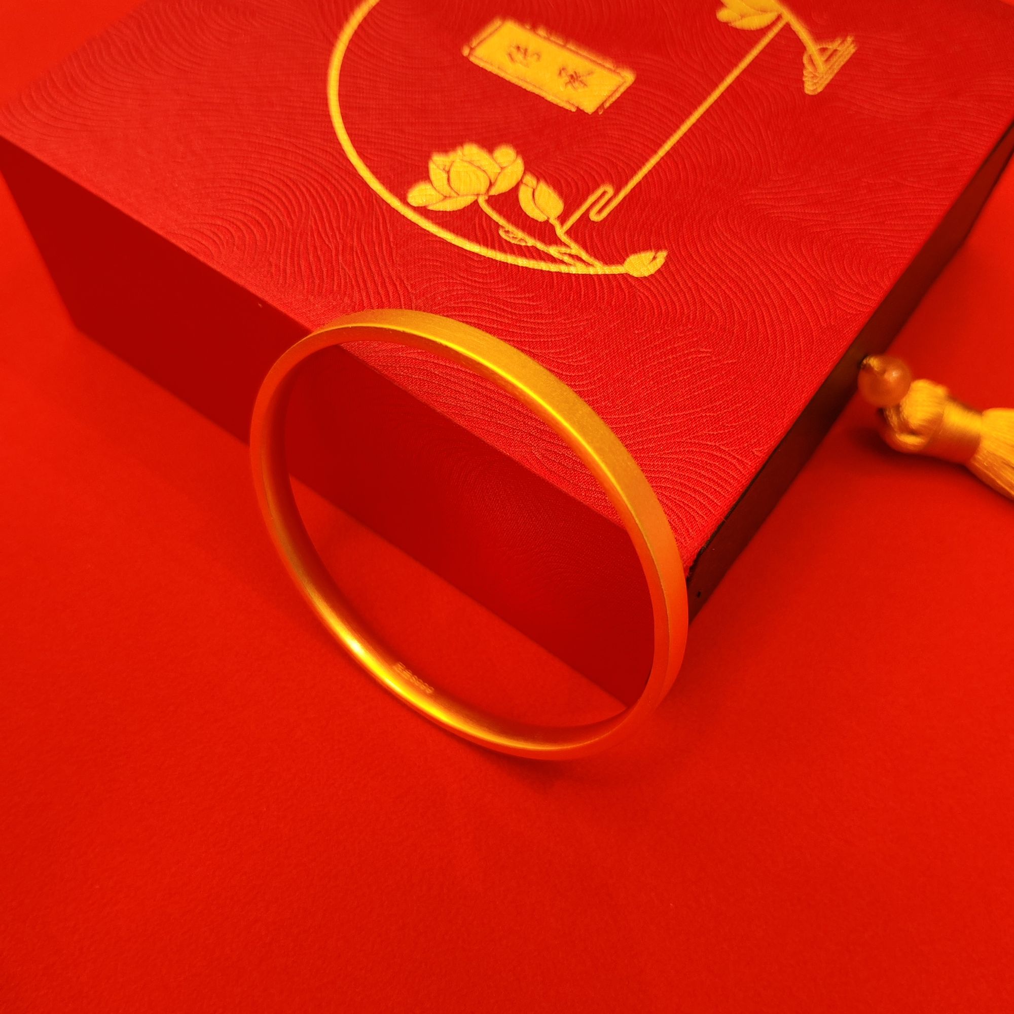 足银手镯 手镯女古法传承磨砂金包999纯银平安无事镯子送女友老婆