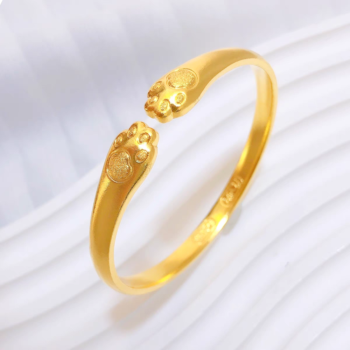 足银手镯  金包999银猫爪手镯女实心小众女生镯子送女友生日礼物