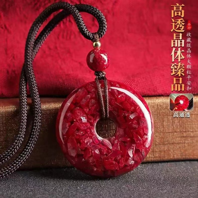 天然辰砂晶体砂高透无杂平安扣   源头工厂发货