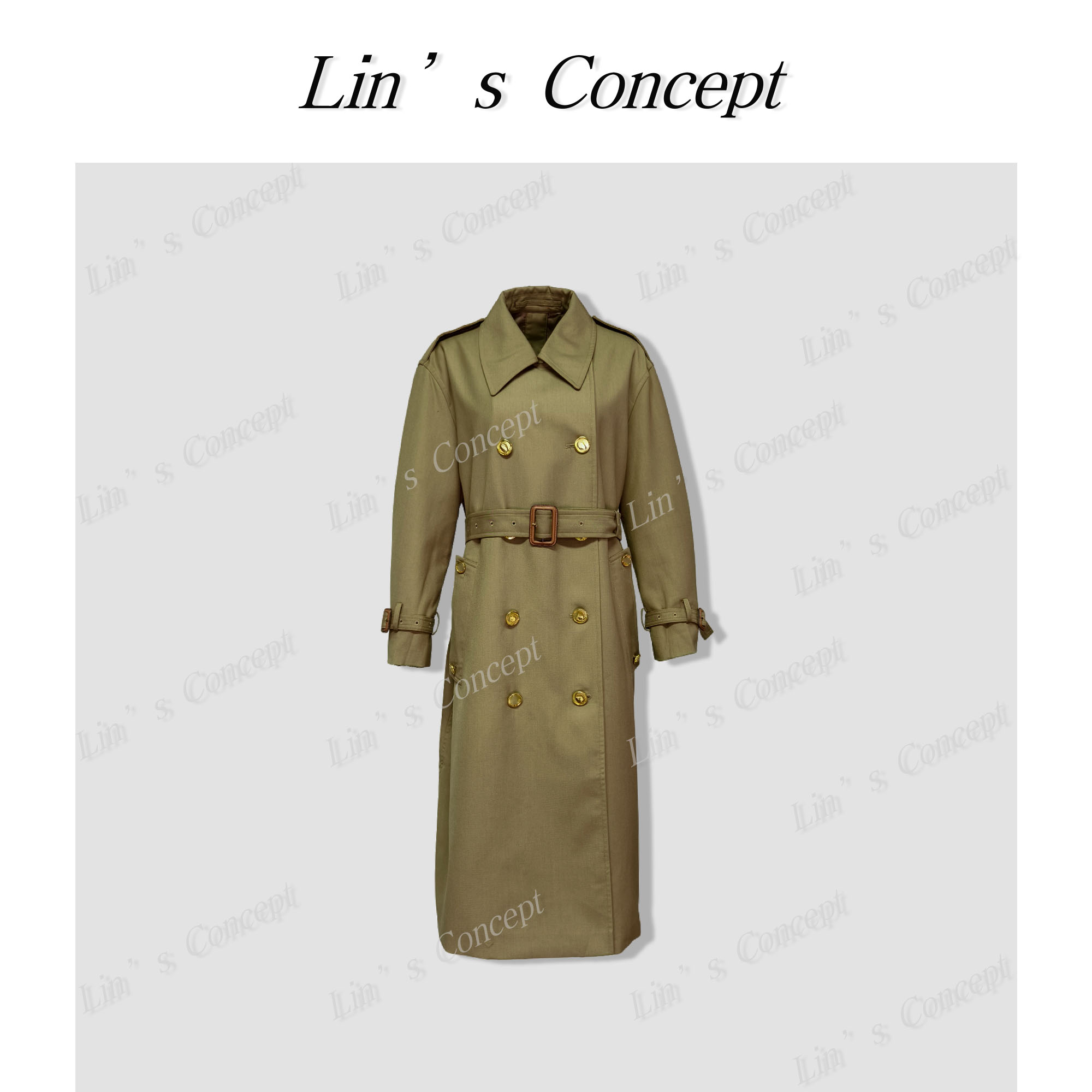 【Lin's concept】设计师款时尚军绿色风衣MEJ2309-FY02S