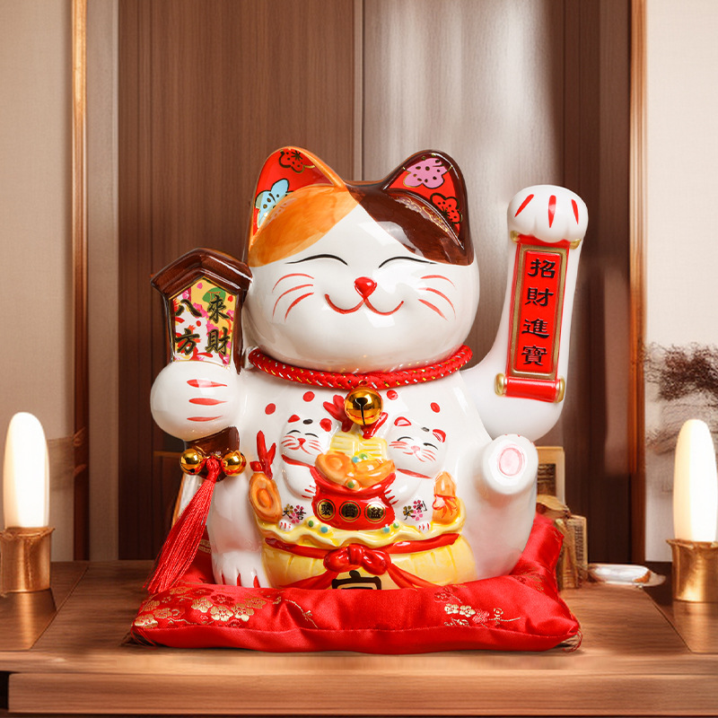 玺嫁12寸摇手招财猫陶瓷摆件开业大号店铺收银台家居客厅桌面礼品