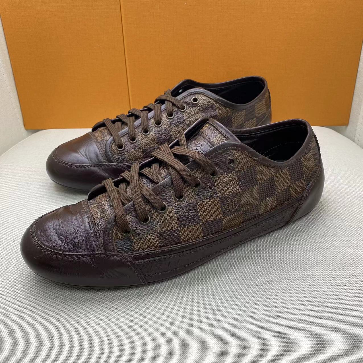 95新 LouisVuitton/路易威登 棕色棋盘格时尚百搭低帮板鞋43码