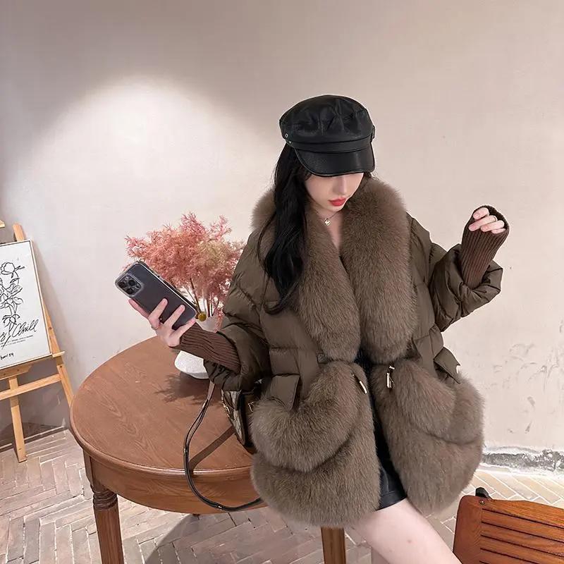 鹅绒羽绒服2023新款狐狸毛皮草外套女宽松减龄保暖拼