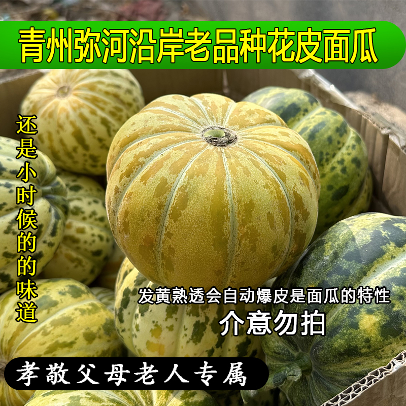 山东老面瓜花皮面瓜香瓜黑皮面瓜甜瓜黄皮面瓜老年人新鲜水果老式