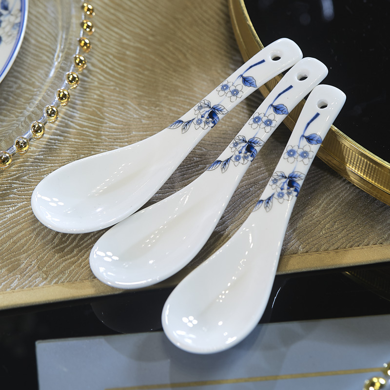 【鸾凤和鸣小汤勺10只装】景德镇高档青花骨瓷餐具轻奢家用瓷勺