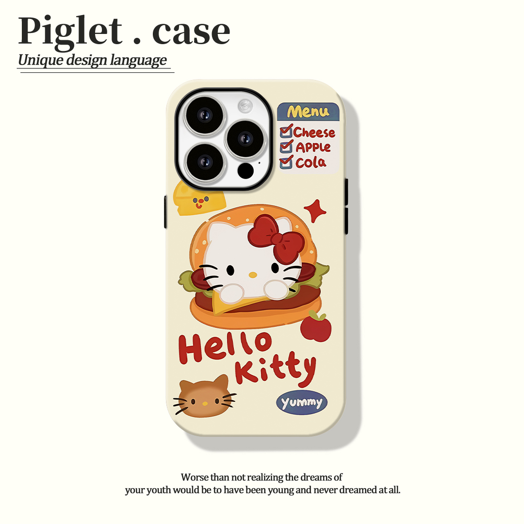 适用苹果15手机壳汉堡kiti猫iphone14可爱软壳11/12/13全包卡通女