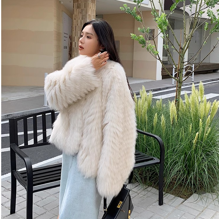 美拉德色加密狐狸毛皮草车条外套女短款时尚2025冬季新款2296