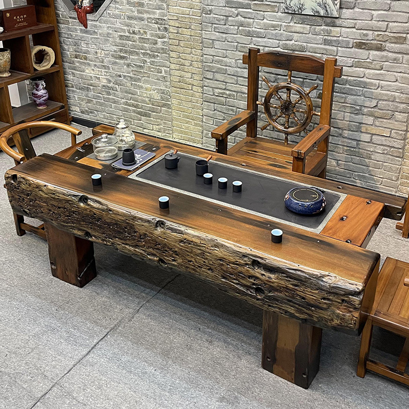 老船木茶桌椅组合实木茶几功夫泡茶台新中式茶桌茶具套装一体户外