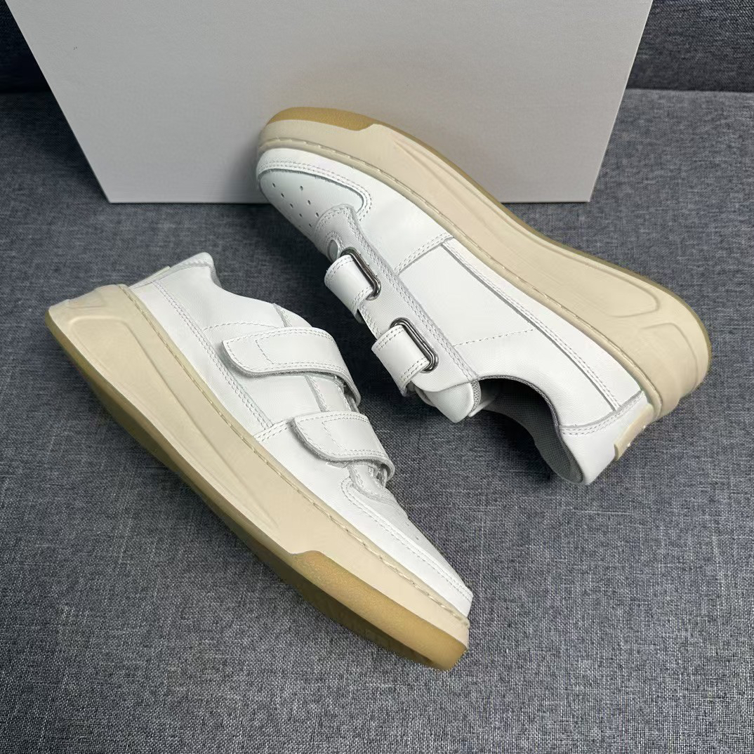 新款真皮笑脸魔术贴小白鞋女百搭厚底休闲运动板鞋