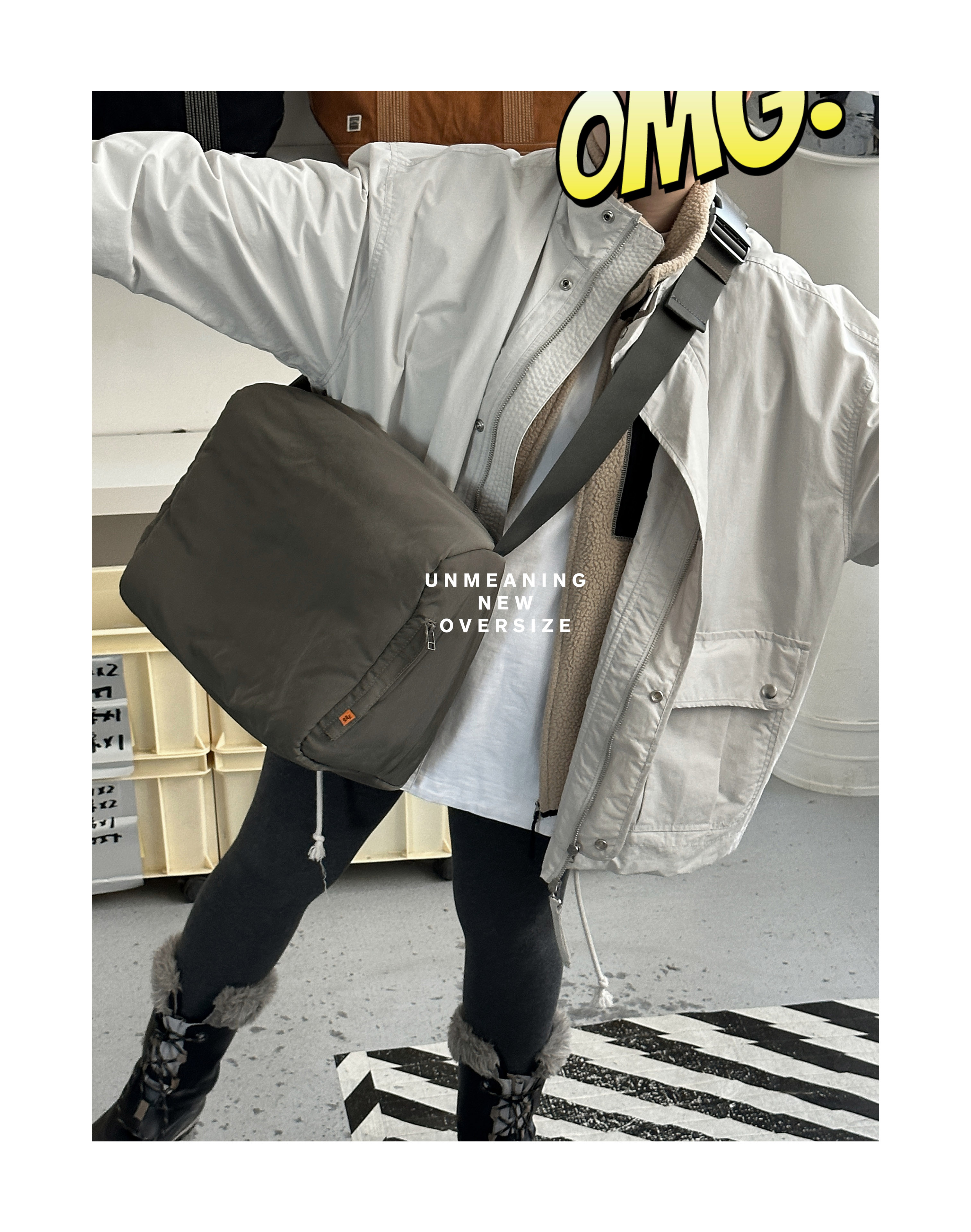 UNMEANING没意思/秋冬夹棉大容量斜挎包日系简约百搭包包