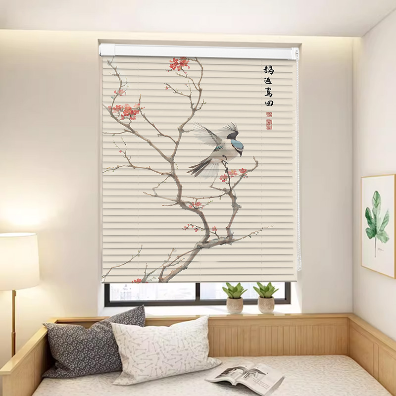 免打孔百叶窗帘遮光帘卫生间客厅卧室卷帘遮阳帘定制印花百叶帘