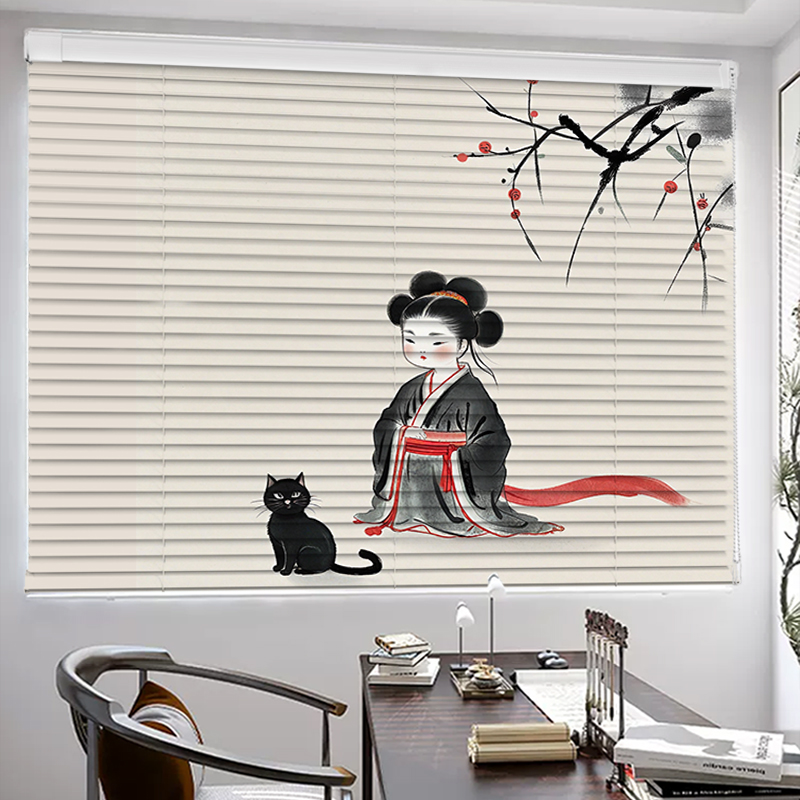 免打孔铝合金定制百叶图案卫生间客厅遮光中式遮阳帘卷拉式百叶帘