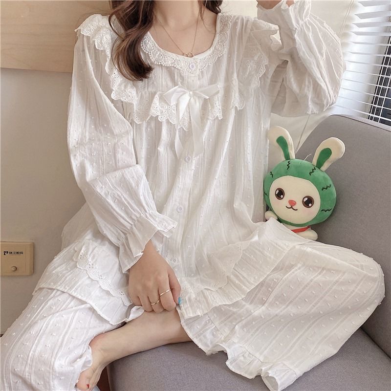 长袖睡衣女式春秋季套装学生甜美韩版开衫圆领可外穿高颜值家居服