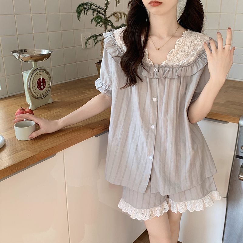 纯棉睡衣女夏季套装100%全棉甜美公主风法式夏天韩版可外穿家居服