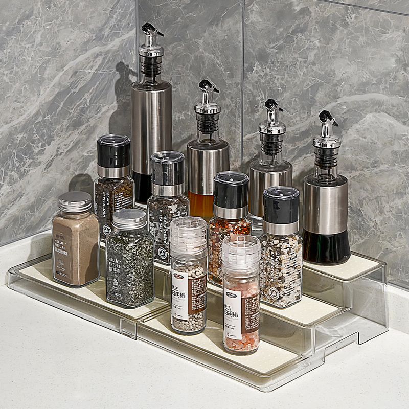 可伸缩调料收纳架厨房置物架台面橱柜内分层展示架调料品水杯架子
