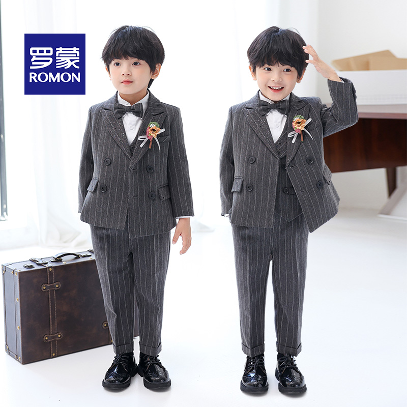 Romon/罗蒙男童西装英伦条纹小西服儿童演讲主持钢琴表演服周岁