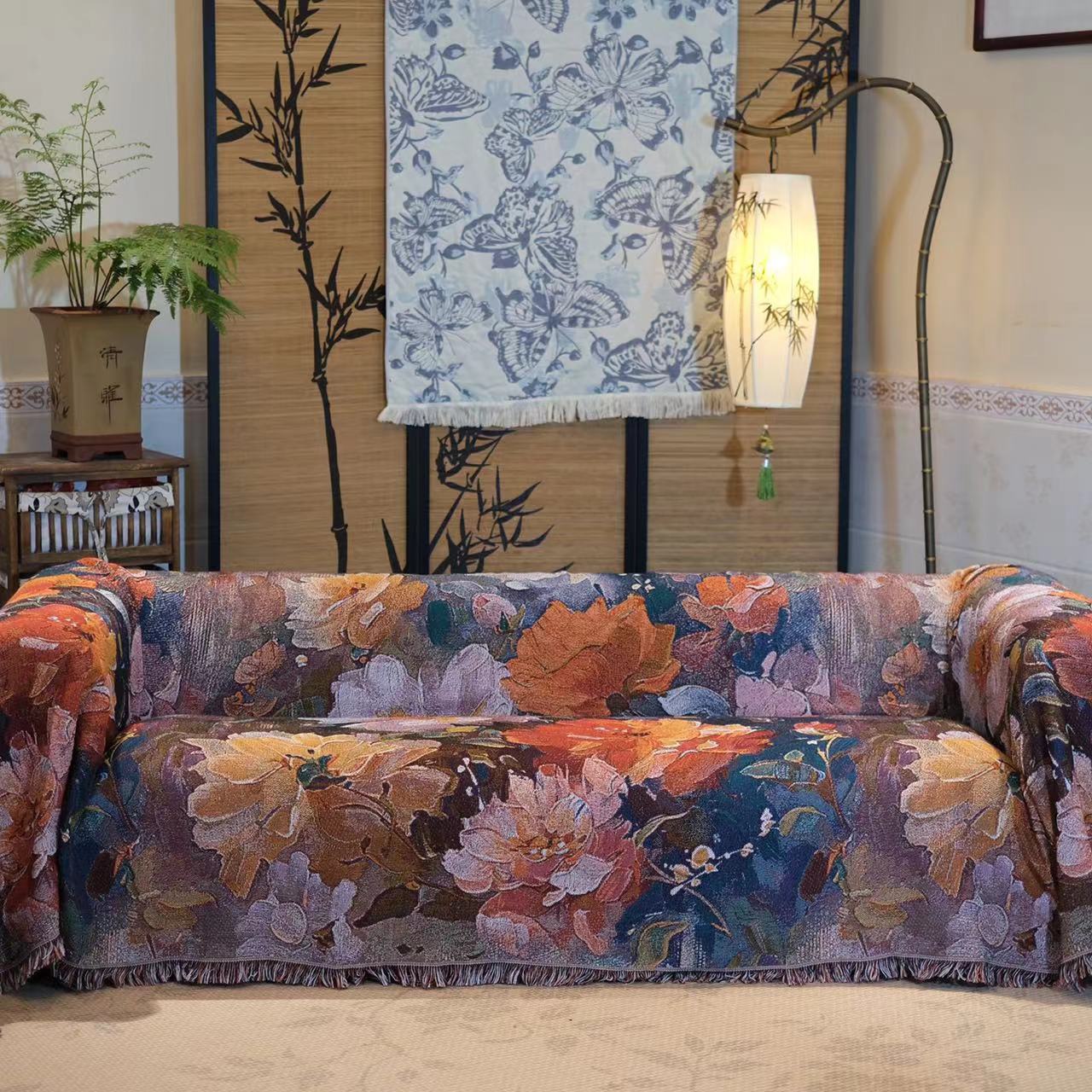 复古油画花卉万能沙发巾沙发盖布桌布盖毯多功能双面加厚沙发垫