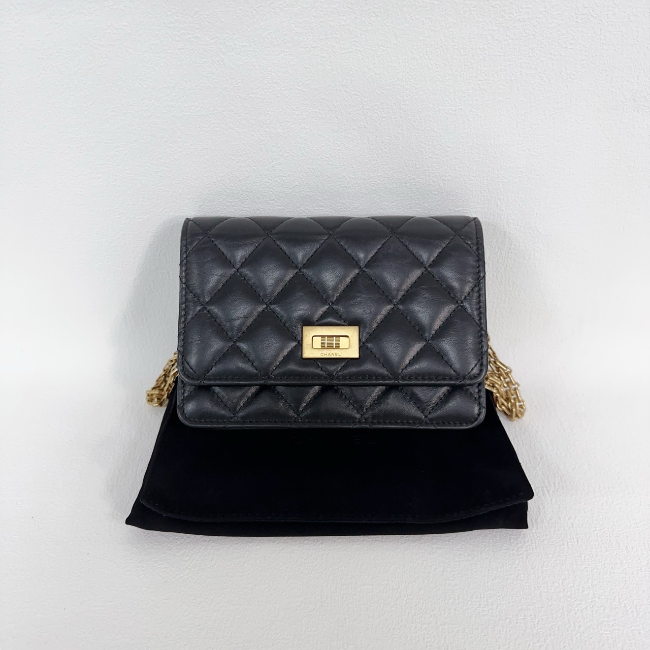 99新 Chanel/香奈儿 经典2.55黑金mini woc芯片款链条包1118 L92K