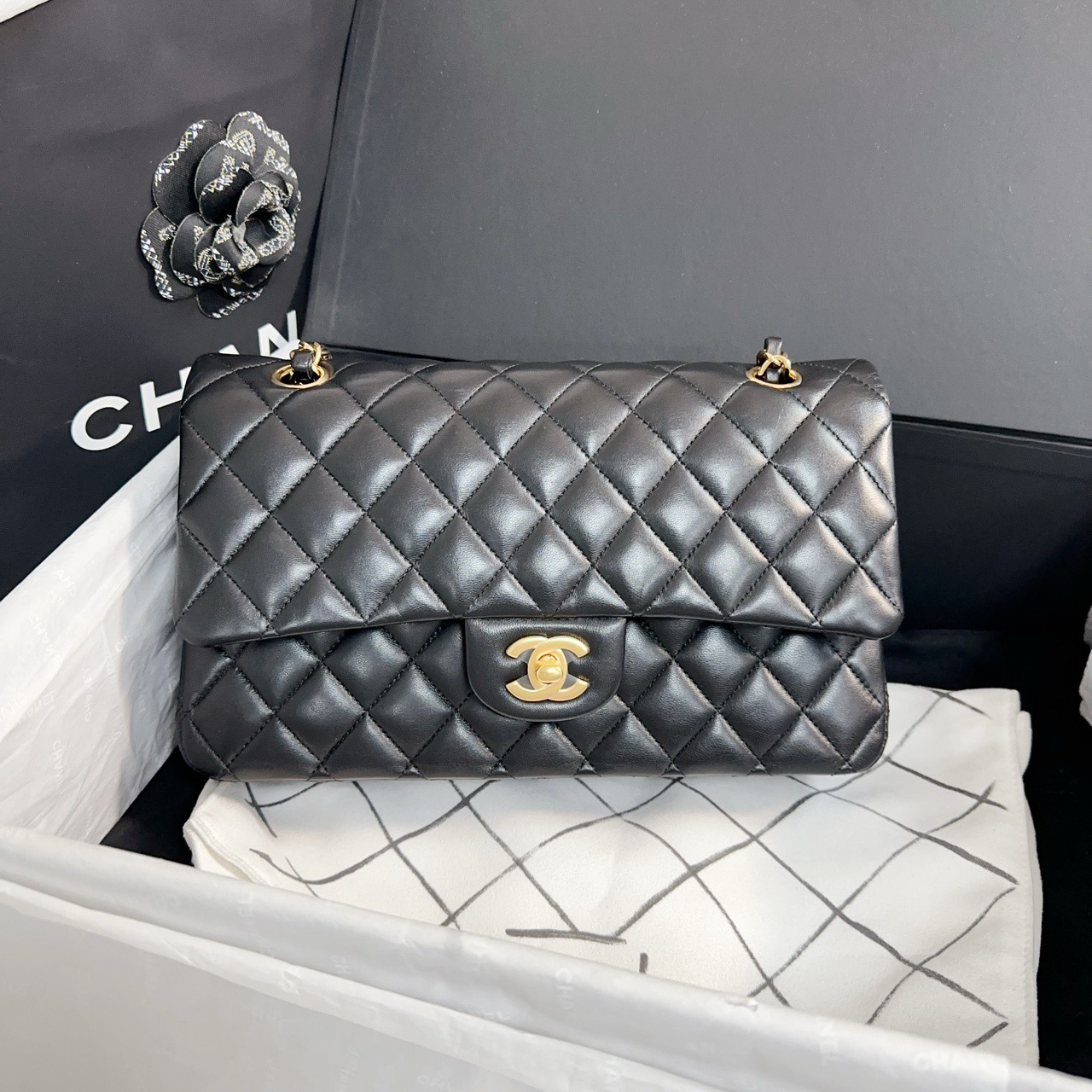 99新 Chanel/香奈儿 黑金cf中号链条包2405