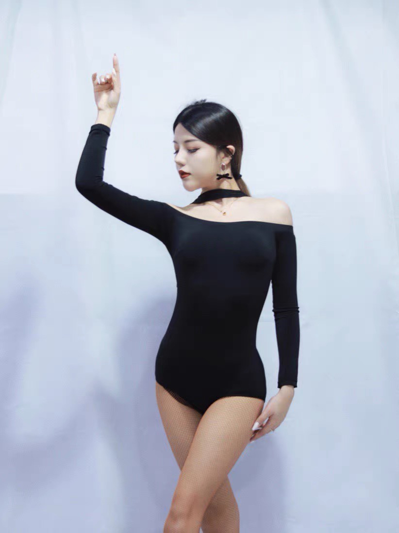 YHDANCE拉丁舞摩登舞一字领带胸垫秋冬上衣C135舞服舞蹈服黑色