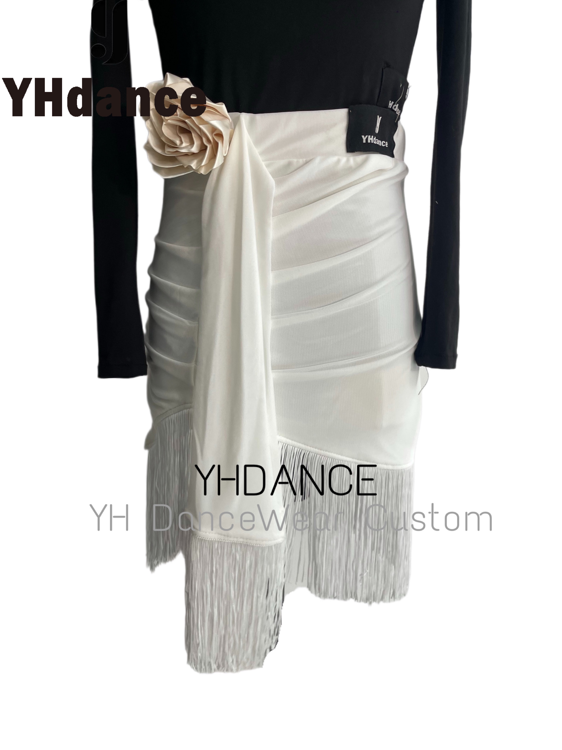 YHDANCE拉丁舞花花流苏黑色夏季休闲长袖气质包臀春季半身裙C233