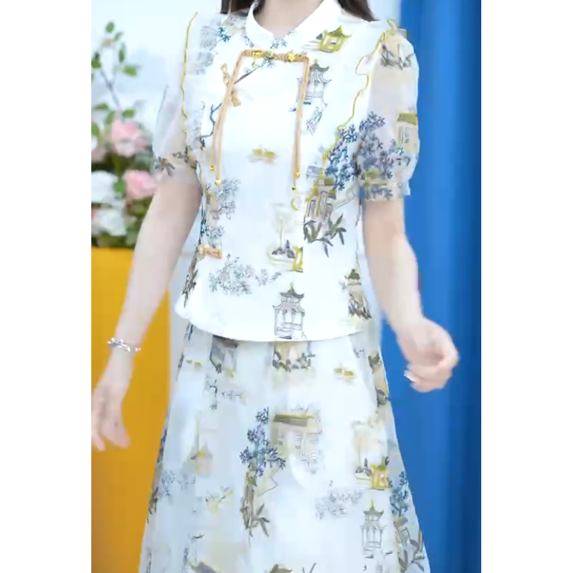 2024夏季新款时尚百搭款式女装气质韩版复古两件套气质女