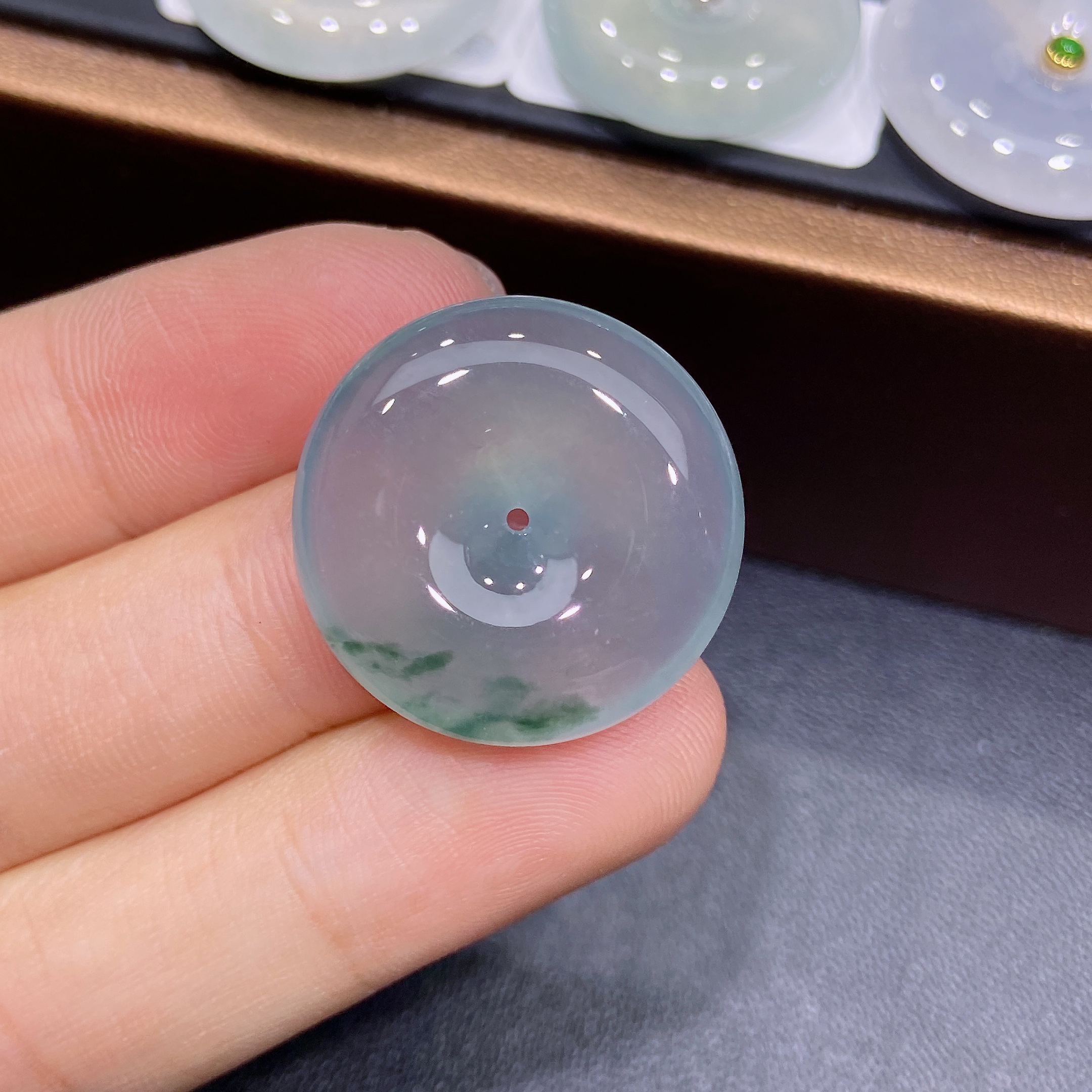 天然缅甸A货翡高冰种紫底飘花平安扣吊坠精美L