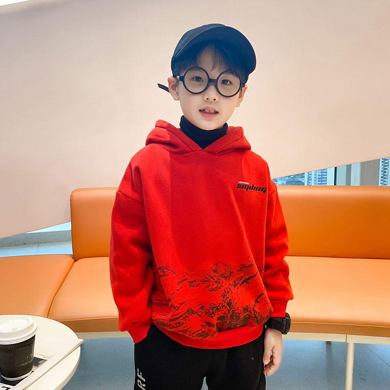 男童卫衣加绒红色本命年龙年男孩2023新款儿童加厚过年衣服大童潮